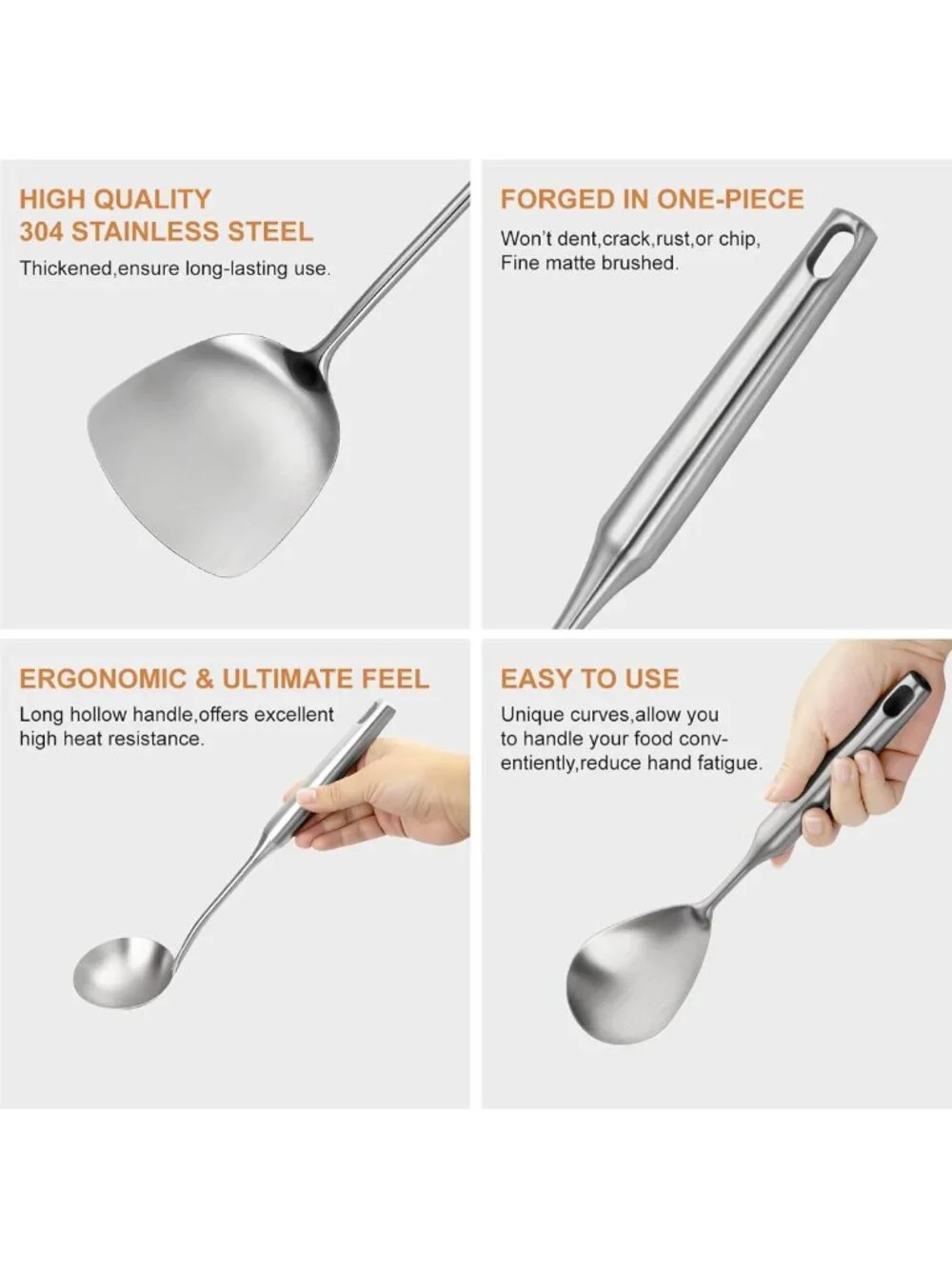 12-Piece Stainless Steel Cooking Utensils Set - Durable, Dishwasher Safe Kitchen
